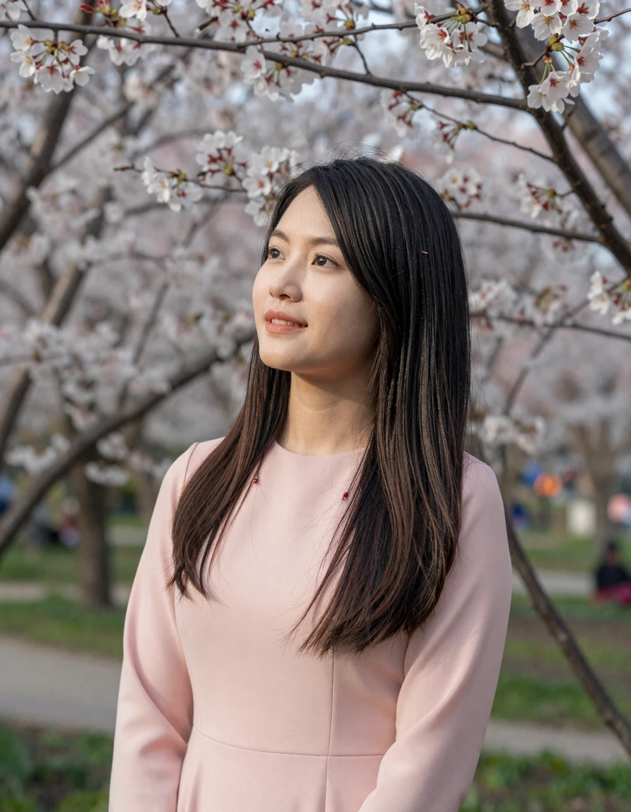 Asian woman among cherry blossoms interested in international dating